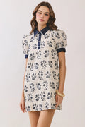 Geometric Print Floral Puff Sleeve Mini Dress