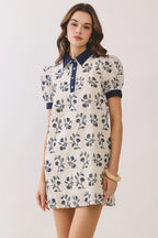 Geometric Print Floral Puff Sleeve Mini Dress