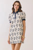 Geometric Print Floral Puff Sleeve Mini Dress