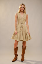 Western Stitch Flare Denim Dress Sand - Little Jill & Co.