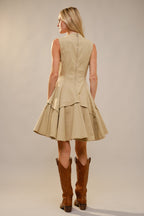 Western Stitch Flare Denim Dress Sand - Little Jill & Co.