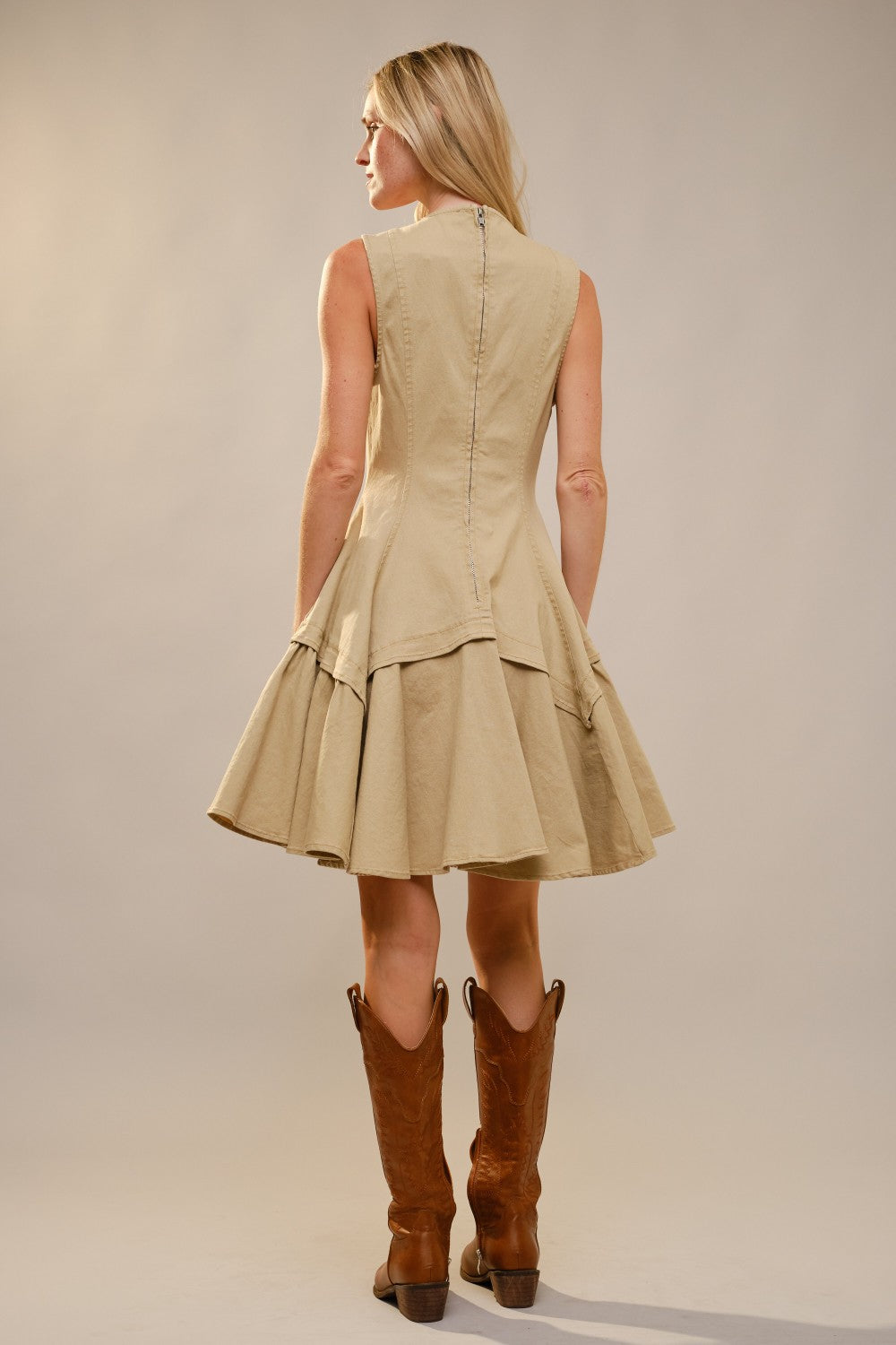Western Stitch Flare Denim Dress Sand - Little Jill & Co.