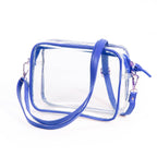 Bridget Clear Purse with Vegan Leather Trim and Straps - Royal