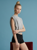 Grey Padded Shoulder Crop Top