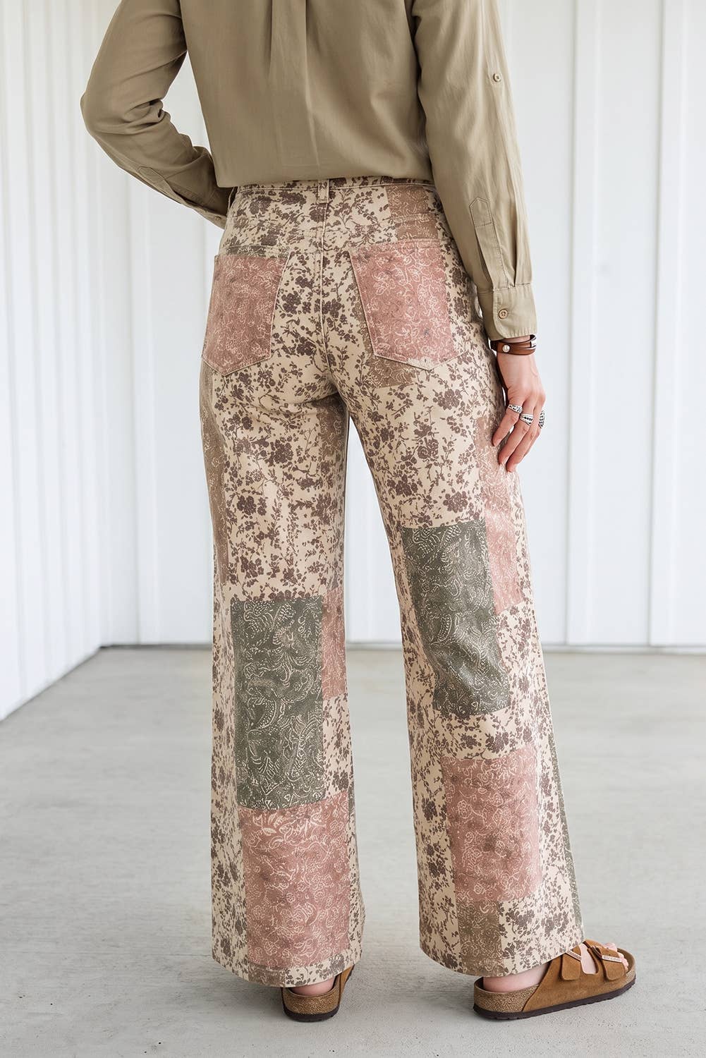 Western Floral Patchwork Straight Jeans