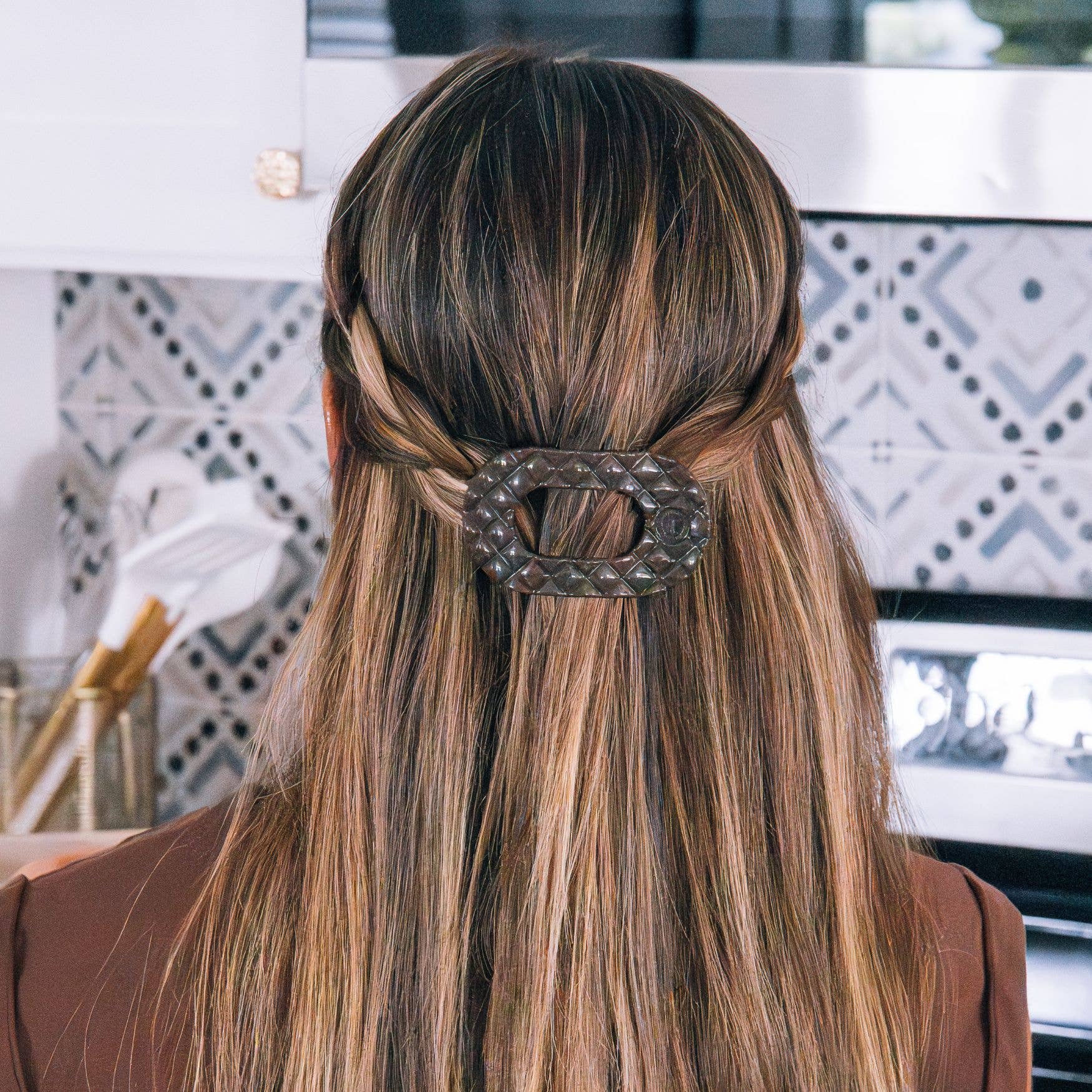 Flat Round Hair Clip | Small | Truly Taupe Quilted