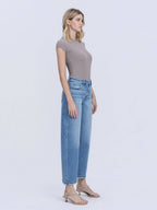 High Rise Medium Wash Cuffed Barrel Jeans