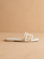 The Ena | White H Cutout Raffia Slide - Little Jill & Co.