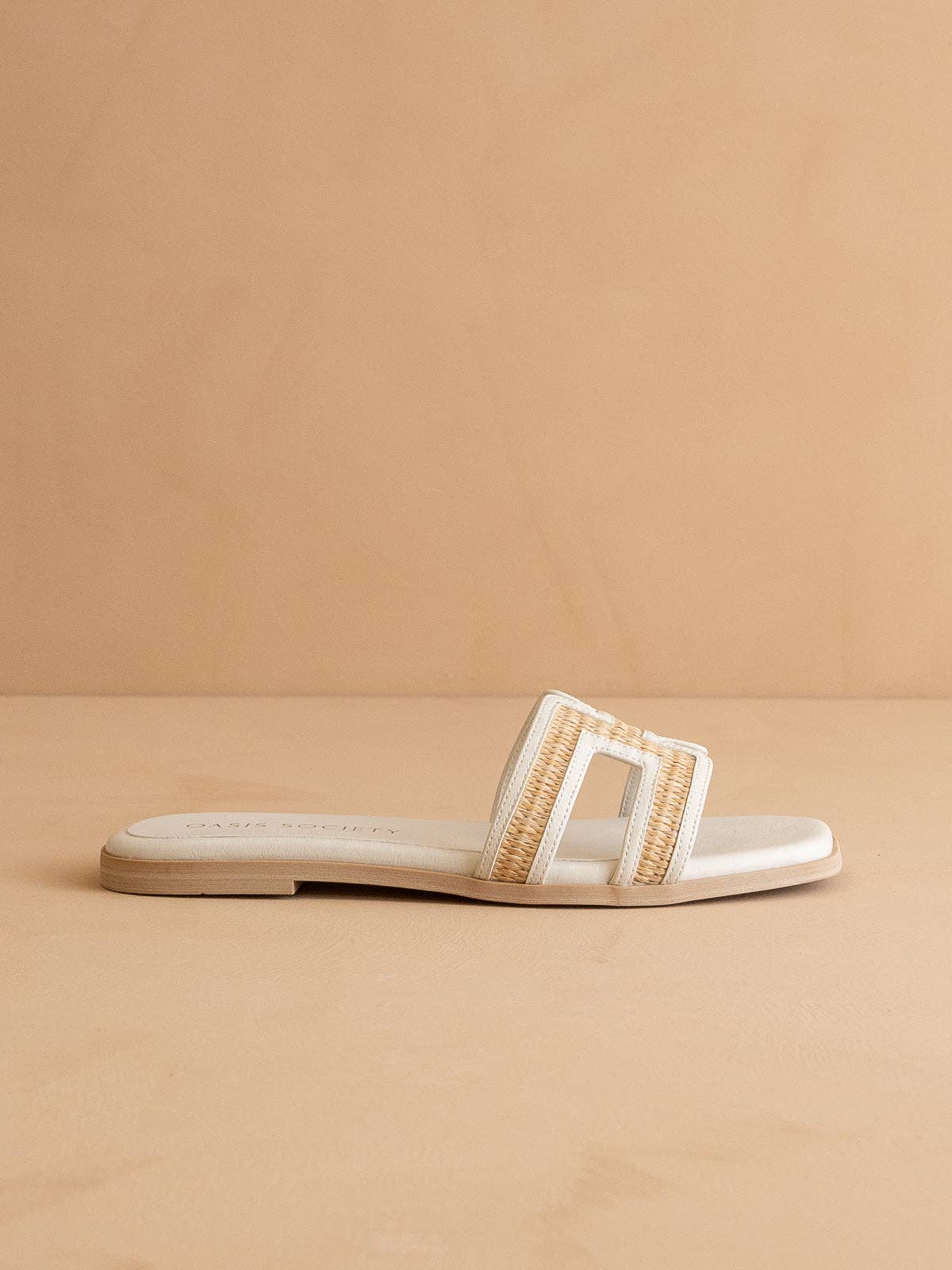 The Ena | White H Cutout Raffia Slide - Little Jill & Co.