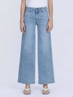 HIGH RISE TROUSER HEM TWIST WIDE LEG JEANS F9073