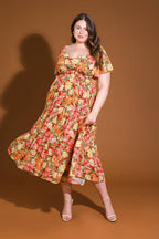 A printed woven midi dress
