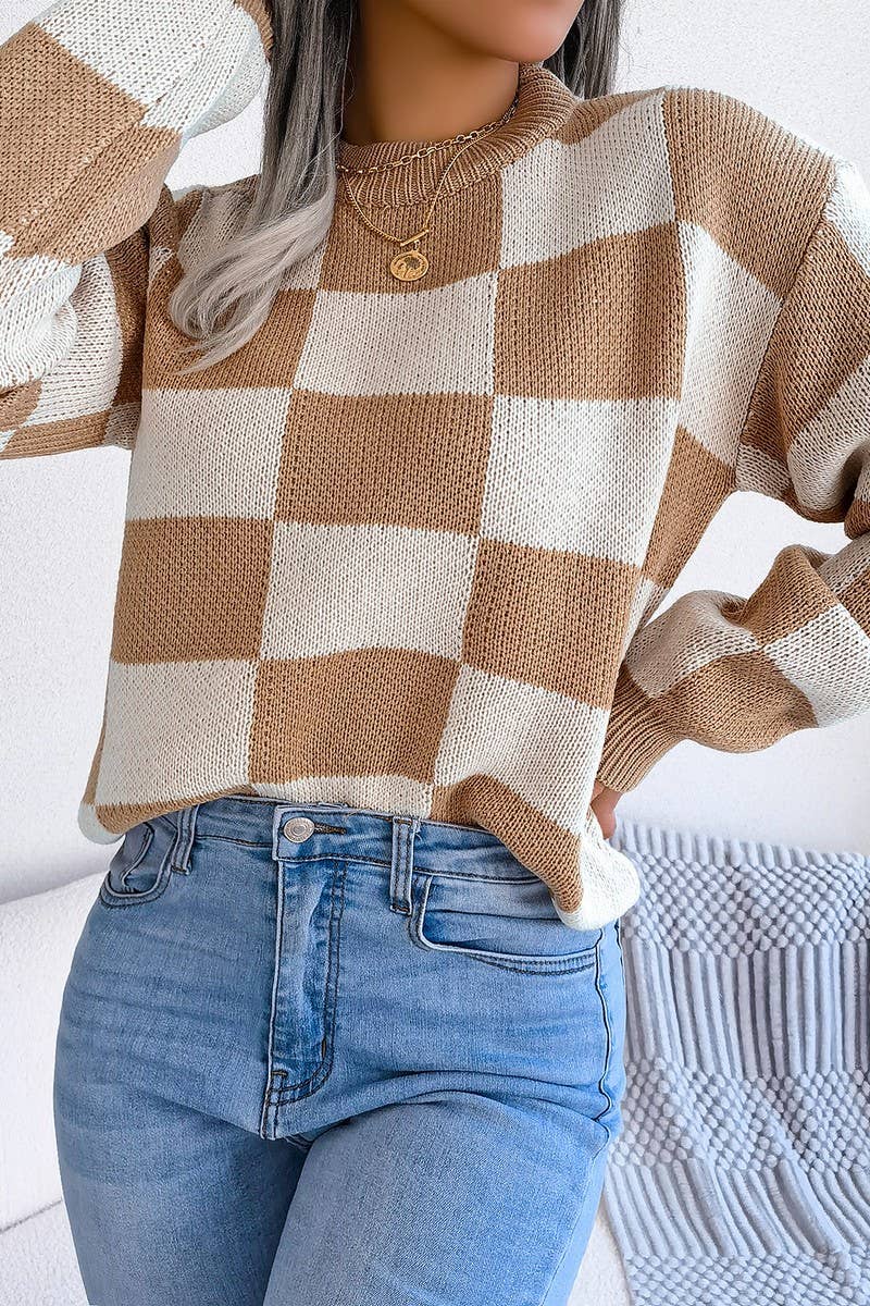WOMEN PATCHWORK PATTERN LOOSE FIT KNITTED - Little Jill & Co.