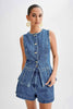 Ladies Denim Sleeveless Tank Top and Shorts Sets 16881
