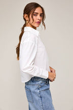 Long Sleeve Cropped Button Down Poplin Shirt