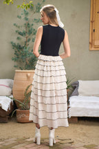 FIT TO FLARE RUFFLE TIER MAXI DRESS