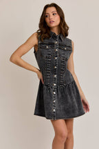SLEEVELESS MINI DRESS IN DENIM FABRIC - Little Jill & Co.
