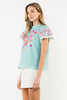 Flutter Sleeve Embroidered Detail Textured Top