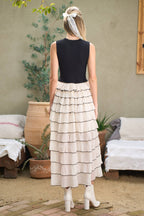 FIT TO FLARE RUFFLE TIER MAXI DRESS