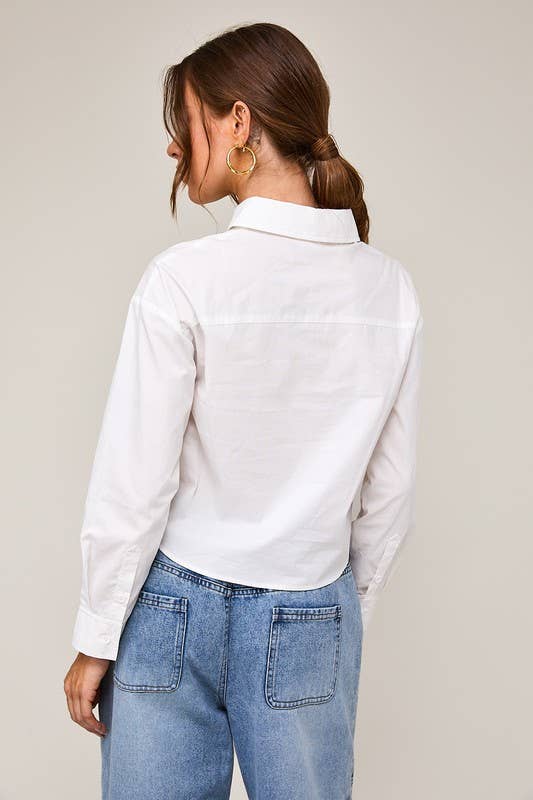 Long Sleeve Cropped Button Down Poplin Shirt