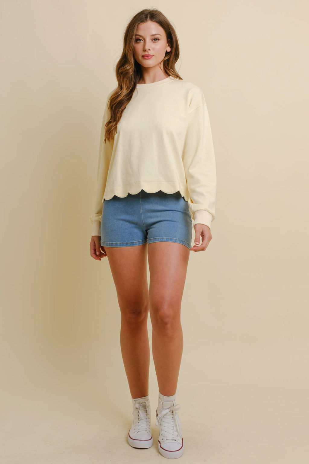 Scalloped Trim Long Sleeve