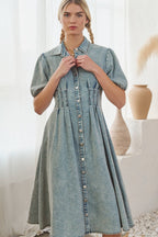 Denim Midi Puff Sleeve Dress