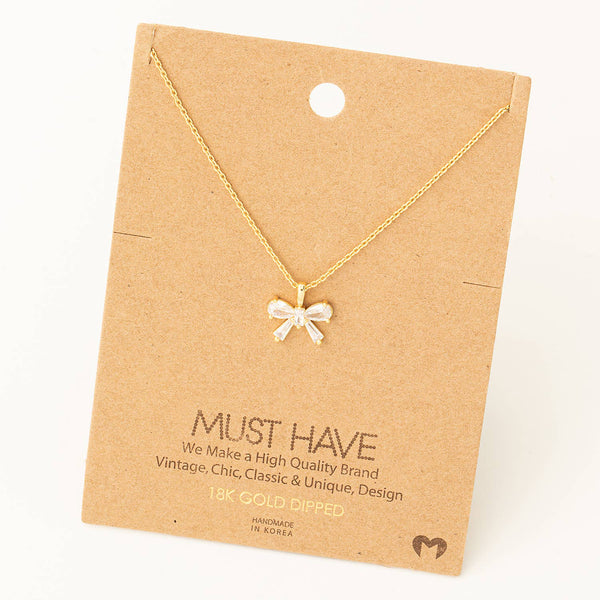 Rhinestone Ribbon Bow Pendant Necklace