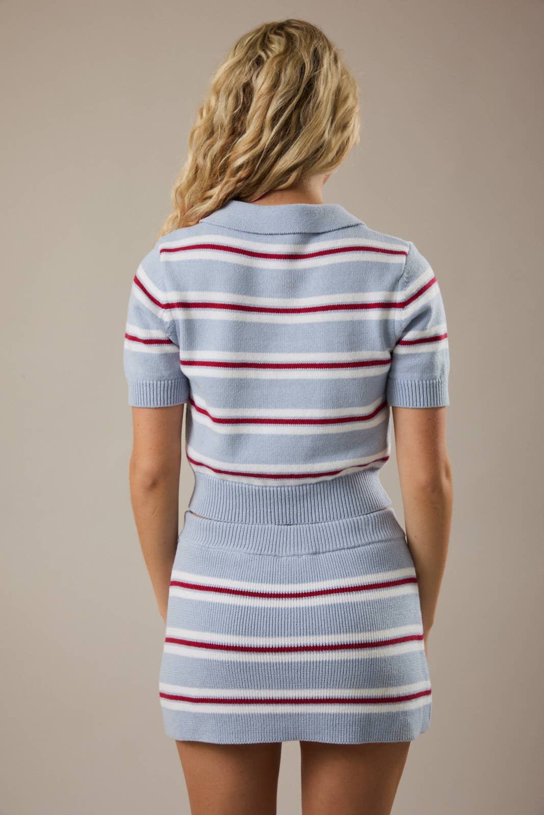 SHORT SLEEVE COLLARED STRIPED SWEATER TOP - Little Jill & Co.