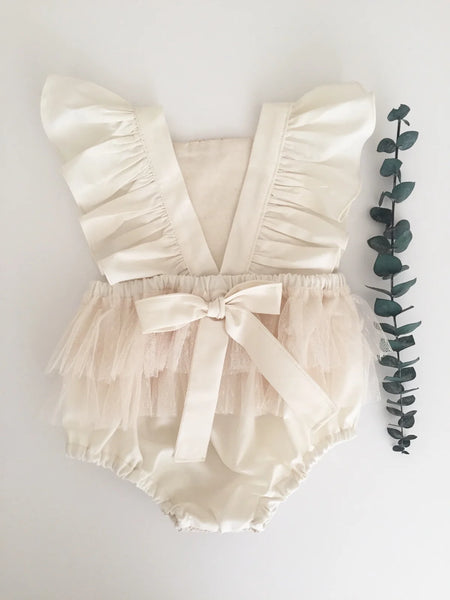 Ruffle flutter ivory tulle romper