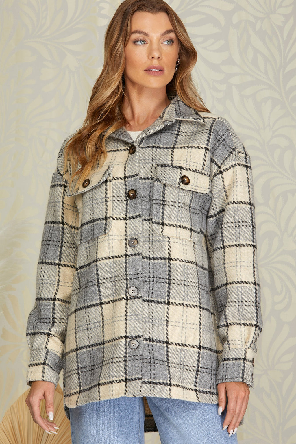LONG SLEEVE WOVEN PLAID SHIRT JACKET