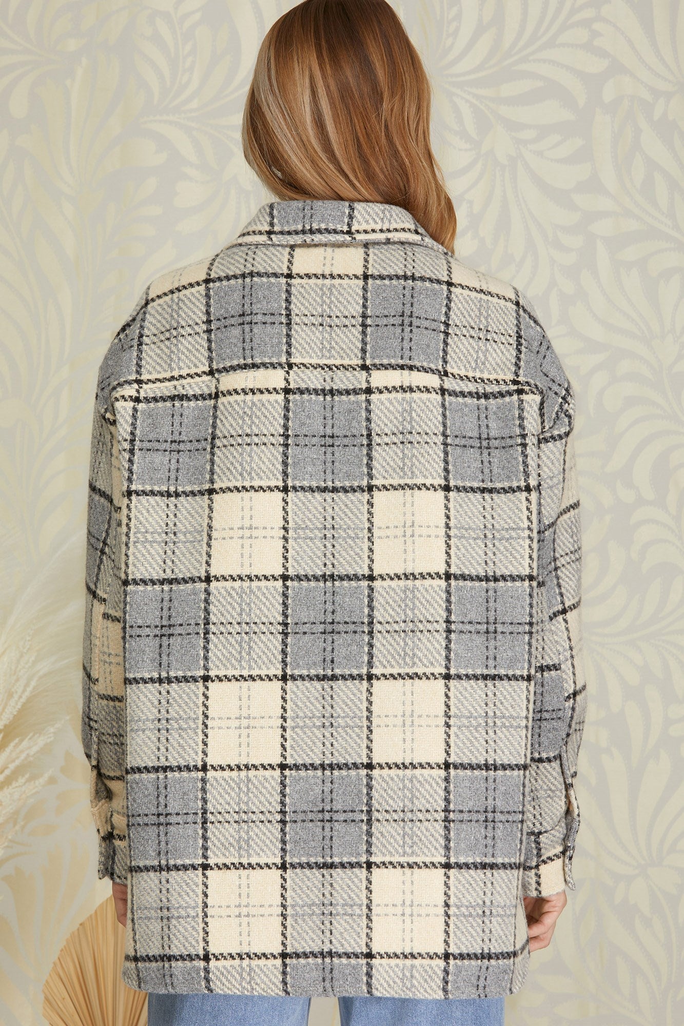 LONG SLEEVE WOVEN PLAID SHIRT JACKET
