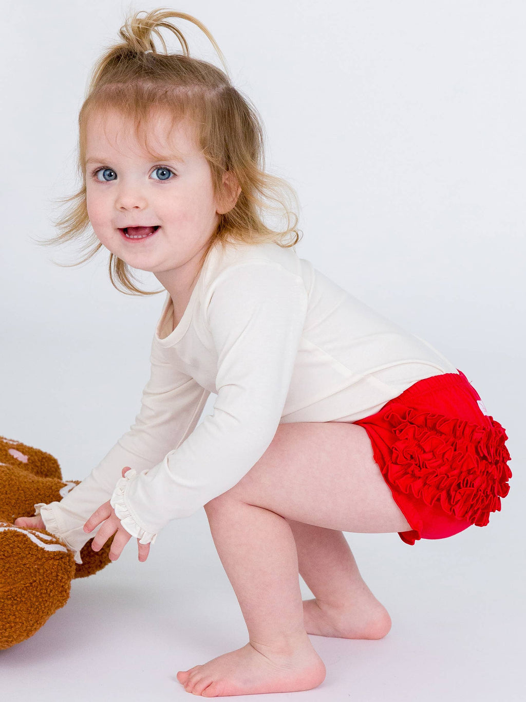 Baby Girls Ivory Knit Long Sleeve Ruffle Bodysuit