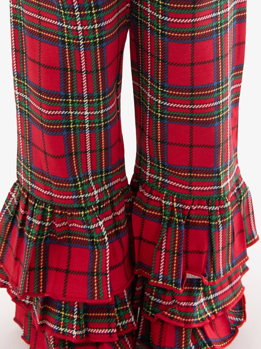 Girls Red Nicholas Plaid Ruffle Flare Pants