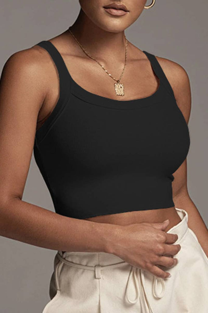 U-neck thread knit solid color short crop slim-fit vest