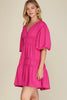 HOT PINK BALLOON SLEEVE V NECK