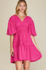 HOT PINK BALLOON SLEEVE V NECK