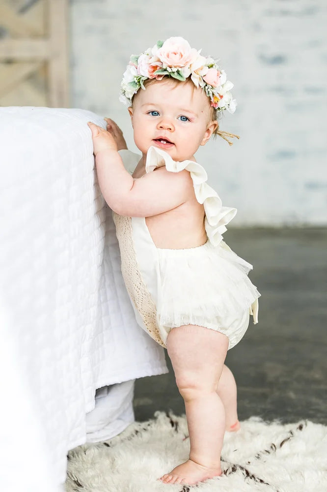 Ruffle flutter ivory tulle romper