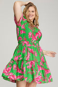 GREEN HALF SLEEVE WOVEN PRINT