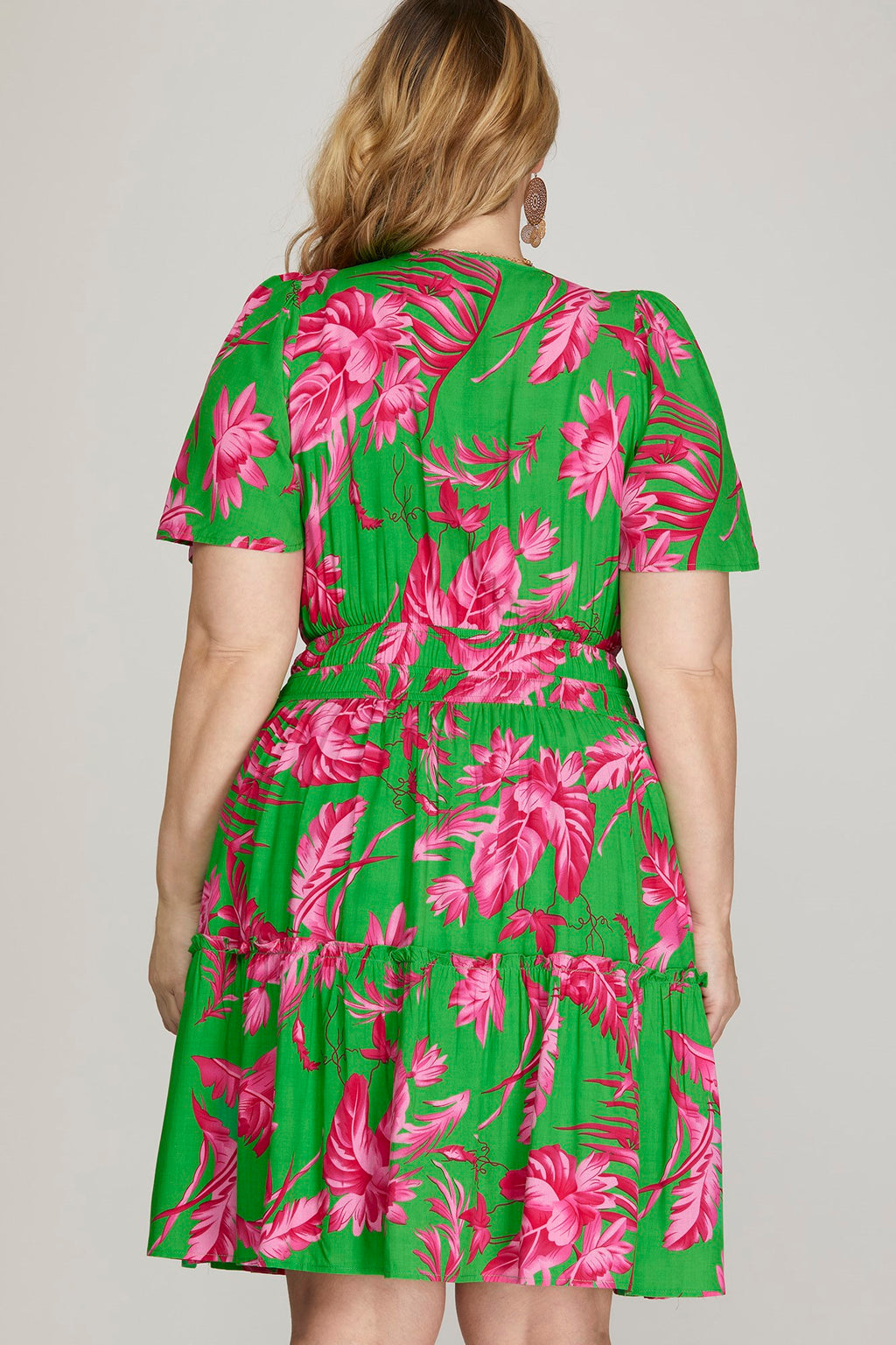 GREEN HALF SLEEVE WOVEN PRINT