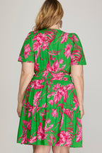 GREEN HALF SLEEVE WOVEN PRINT