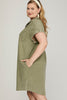 PLUS - FOLDED CUFF BUTTON DOWN WASHED DRESS