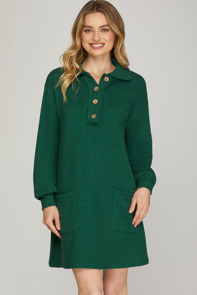 GREEN LONG SLEEVE KNIT BUTTON DOWN