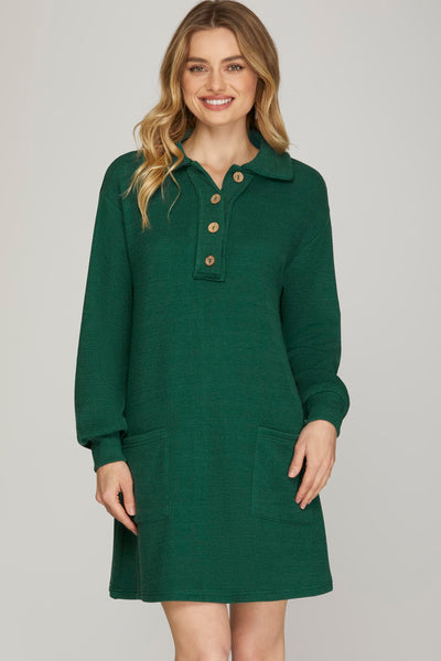 GREEN LONG SLEEVE KNIT BUTTON DOWN