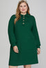 GREEN LONG SLEEVE KNIT COLLARED DRESS