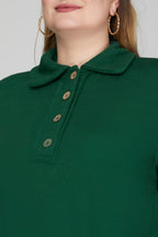 GREEN LONG SLEEVE KNIT COLLARED DRESS