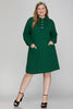 GREEN LONG SLEEVE KNIT COLLARED DRESS