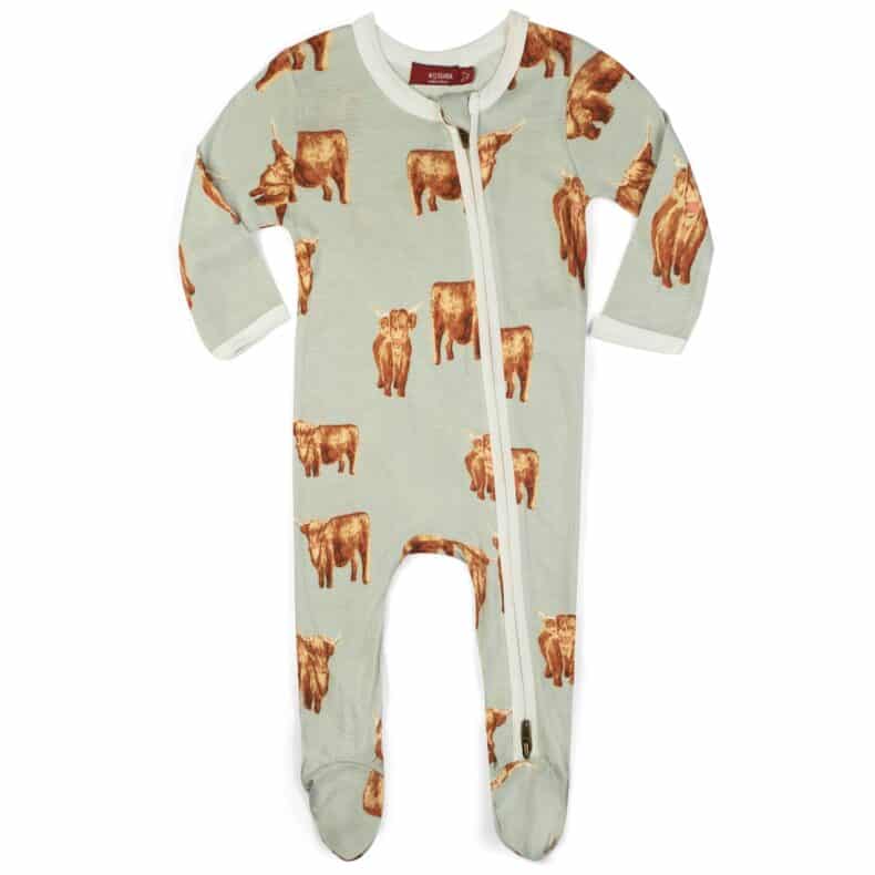 Highland Cow Zip Footed Romper