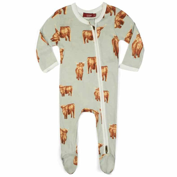 Highland Cow Zip Footed Romper