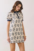 Geometric Print Floral Puff Sleeve Mini Dress