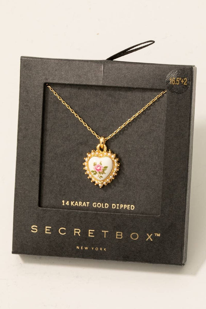 Gold Dipped Ceramic Rose Heart Pendant Necklace