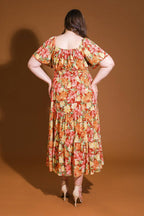 A printed woven midi dress